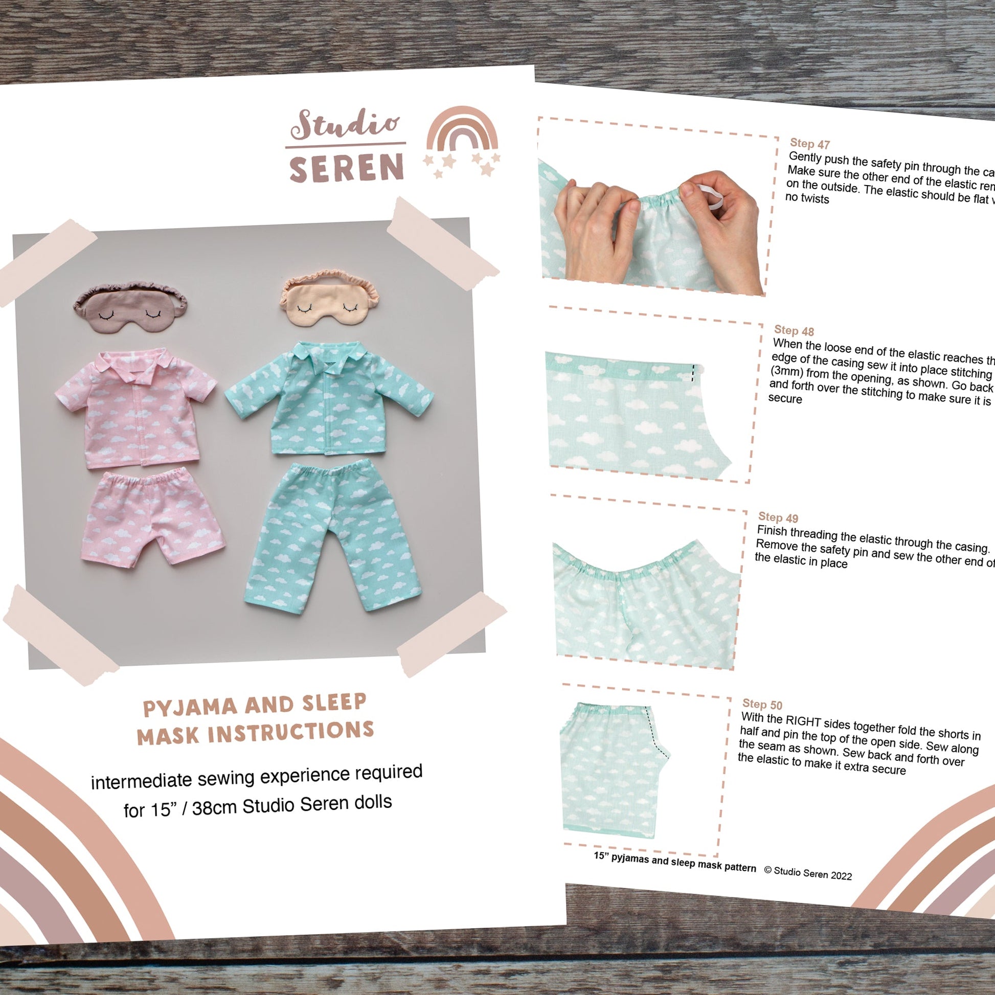 Doll pyjama sewing pattern - Studio Seren